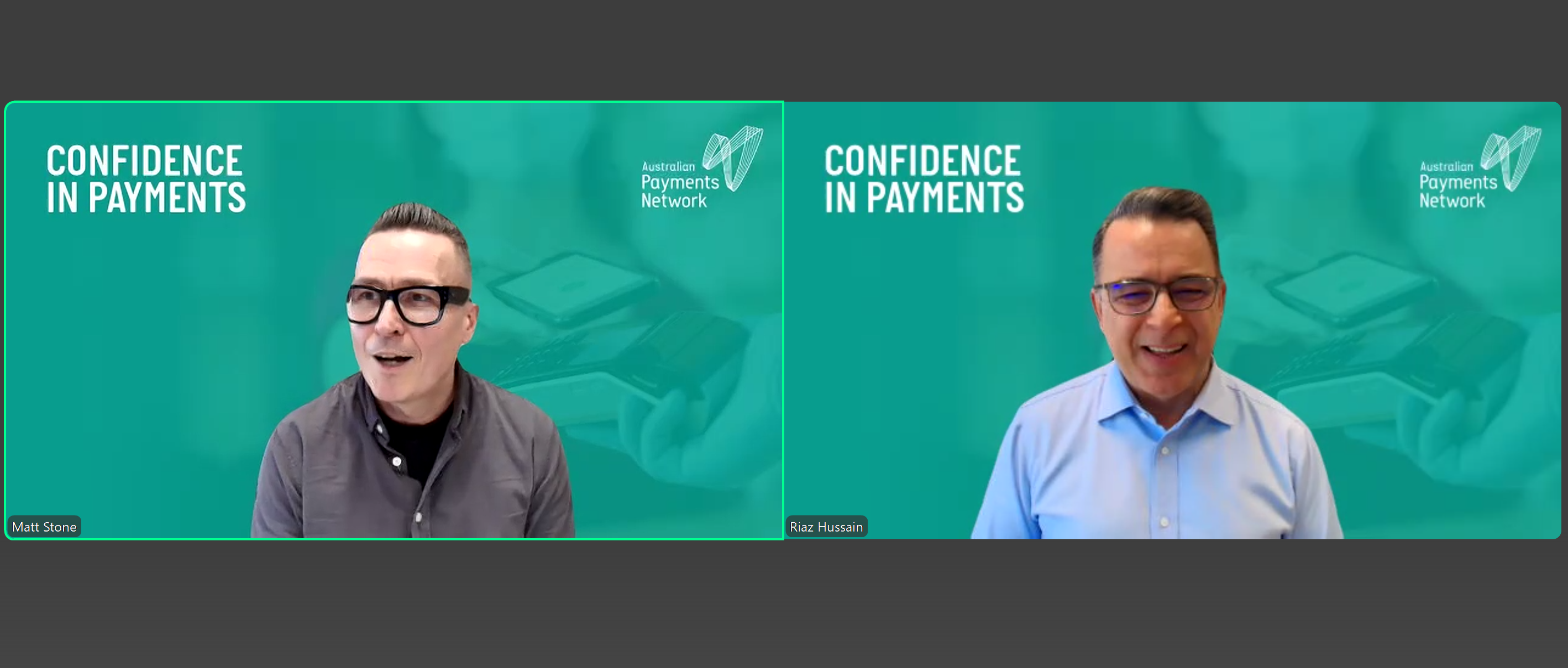 A screen grab of Matt Stone and Riaz Hussain speaking at the Member insights webinar.