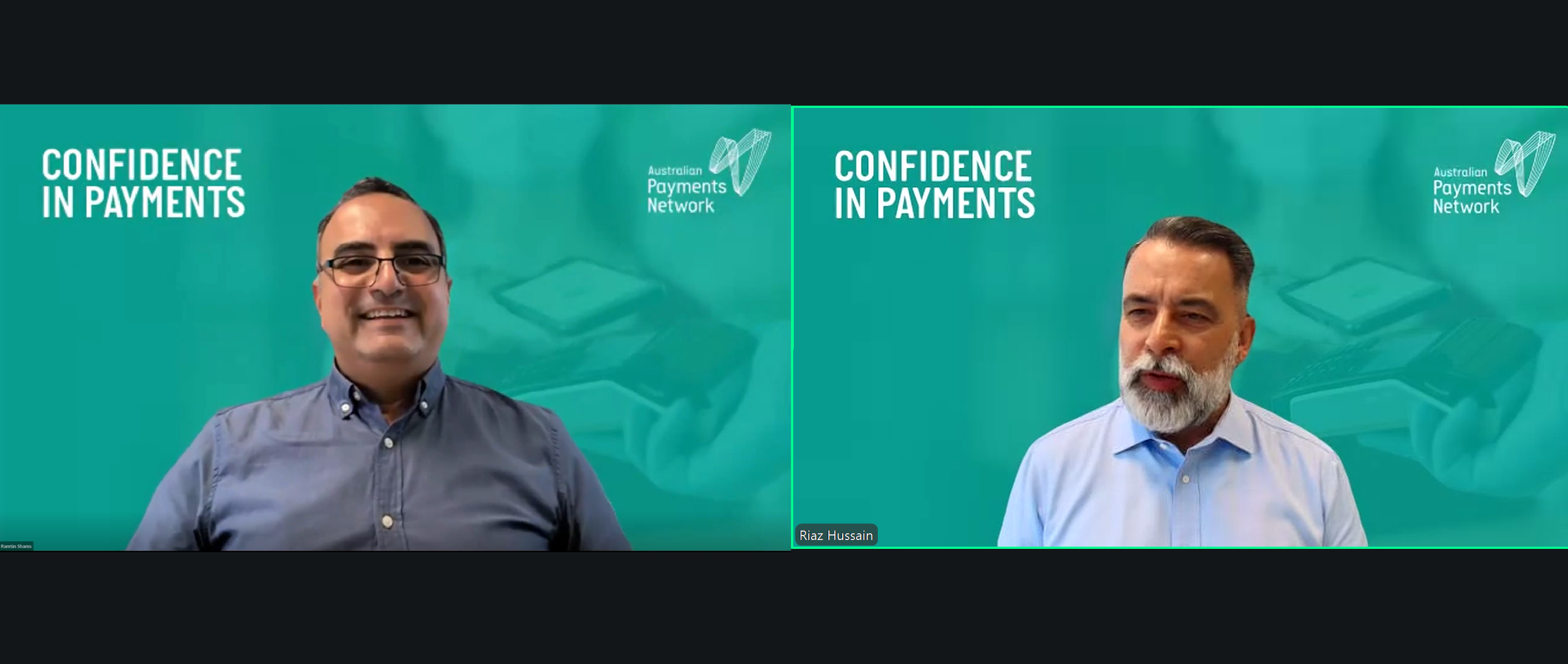 A screen grab of Dr Ramtin Shams and Riaz Hussain speaking at the Member insights webinar.